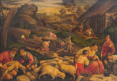 null Ecole italienne du XVIIème siècle, suiveur de Jacopo Bassano
La tonte des moutons
Toile
73...