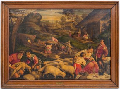 null Ecole italienne du XVIIème siècle, suiveur de Jacopo Bassano
La tonte des moutons
Toile
73...