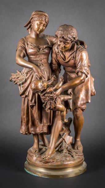 null Jean-Louis GREGOIRE ( 1840 - 1890 ) 
Le Bonheur familial
Bronze a patine brune
H:...