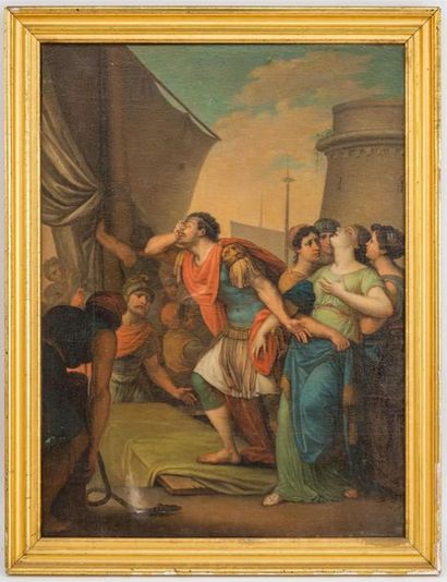 null ECOLE FRANCAISE XVIIIe
Le retour de Jephté
Huile sur toile
103 x 76 cm (craquelures...