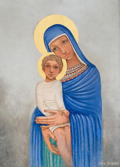 null Jean DUNAND (1877 - 1942)
Vierge à l'Enfant
Laque, signée en bas à droite
33,5...