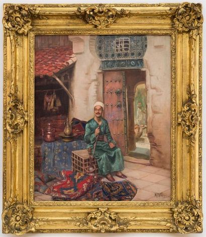 null Rudolf WEISS (1846-1933)
Le marchand, le Souk
Huile sur toile, signée en bas...