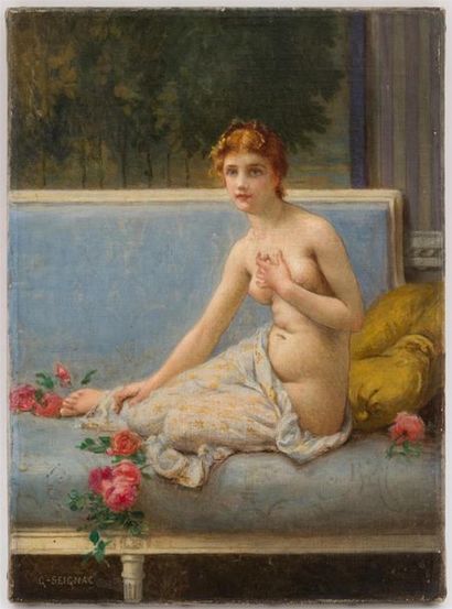 null Guillaume SEIGNAC (1870-1924)
Jeune fille sur le canapé
Huile sur toile signée...