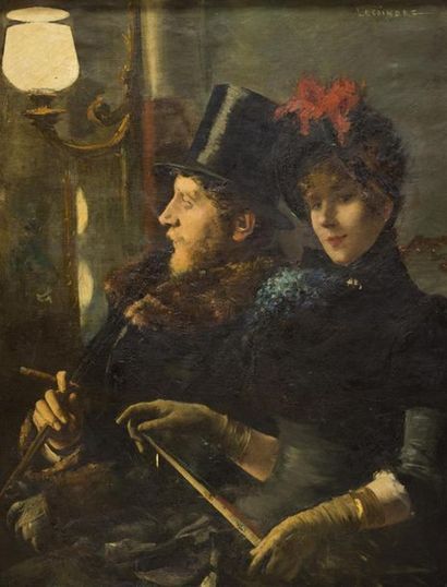 null Eugène Etienne François LECOINDRE (XIX)
Couple d'élégants
Huile sur toile, signée...