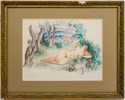 null Henri LEBASQUE (1865 - 1937)
Nu dans un paysage
Aquarelle, signée vers le bas...