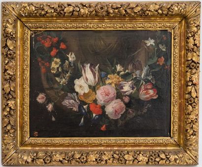 null Attribué à Jan Van den Hoecke (Anvers 1611-1651)
Guirlande de fleurs 
Toile...
