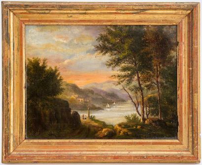 null ECOLE FRANCAISE XIXème
"Vue de lac montagneux"
Huile sur panneau
19 x 26 cm...