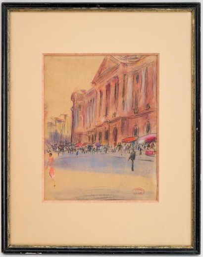 null A. DE PANAT (1886-1965)
La place du Capitole
Crayon de couleur sur papier
26...