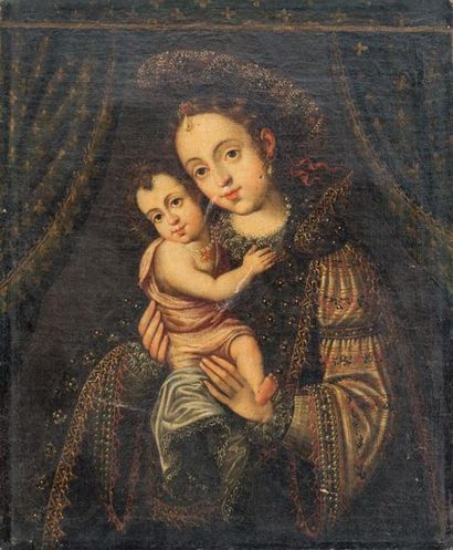 null Ecole LATINO-AMERICAINE du XVIIIème siècle 
Vierge à l'Enfant
Toile
42,5 x 35...