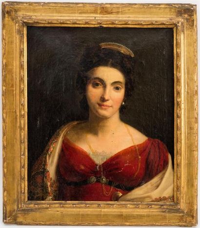 null ECOLE FRANCAISE DEBUT XIXe
Portrait de femme au diadème de perles
Huile sur...