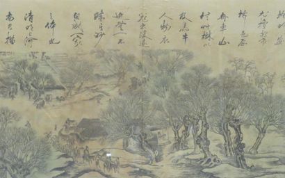 null Encre
Paysage animé et calligraphie.
Chine.
28 x 46 cm