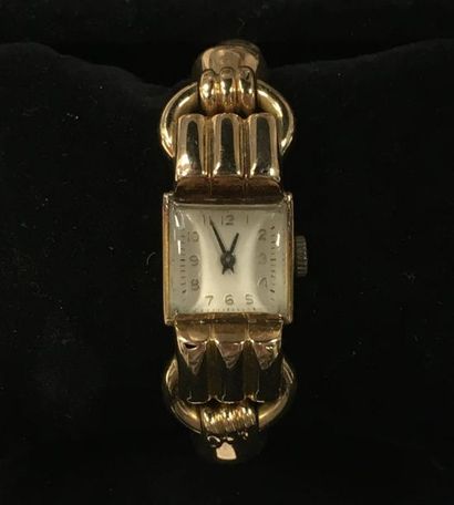 null Montre de dame, boitier et bracelet tubogaz or, mouvement mécanique. 
Vers 1940
Poids...