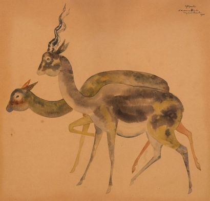 null Georges Lucien GUYOT (1885-1973)
Les deux antilopes
Aquarelle signée en haut...