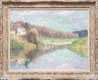 null Albert REGAGNON (1874-1961)
"La Moselle, près d'Epinal"
Huile sur panneau signé...