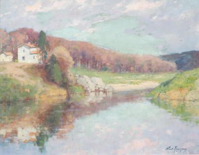 null Albert REGAGNON (1874-1961)
"La Moselle, près d'Epinal"
Huile sur panneau signé...