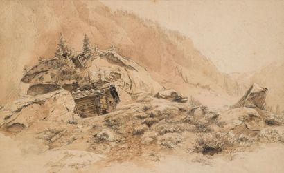 Alexandre CALAME (1810-1864) Refuge de montagne...