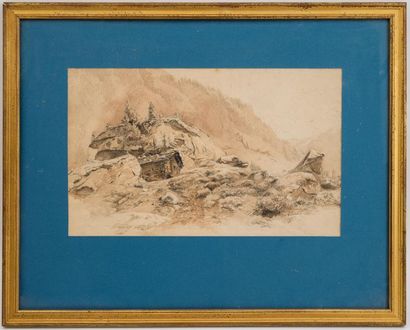 null Alexandre CALAME (1810-1864)
Refuge de montagne
Dessin au fusain signé en bas...