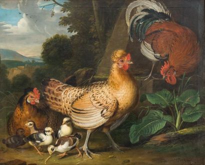 null Jacob Samuel BECK (1715-1778)
Poules et poussins
Huile sur toile signée en bas...