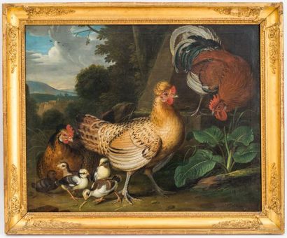 null Jacob Samuel BECK (1715-1778)
Poules et poussins
Huile sur toile signée en bas...