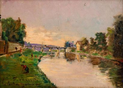 null Paul VOGLER (1852-1904)
"Le pont du château"
Huile sur panneau signé en bas...