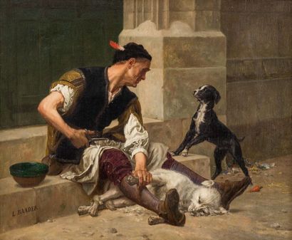 null Louis BAADER (1828-c.1919)
Mendiant et ses chiens
Huile sur toile signée en...