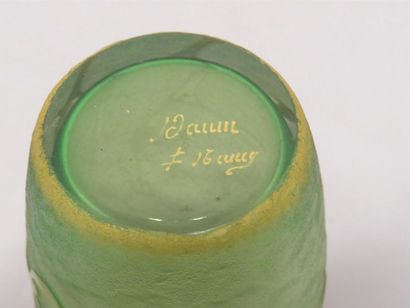 null DAUM, Nancy
Vase en cristal givré à décor de gui sur fond vert.
H : 13 cm
(petit...