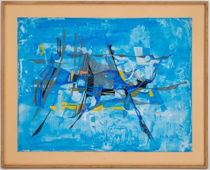 null Pierre DE BERROETA (1914-2004)
Composition abstraite, fond bleu
Gouache sur...