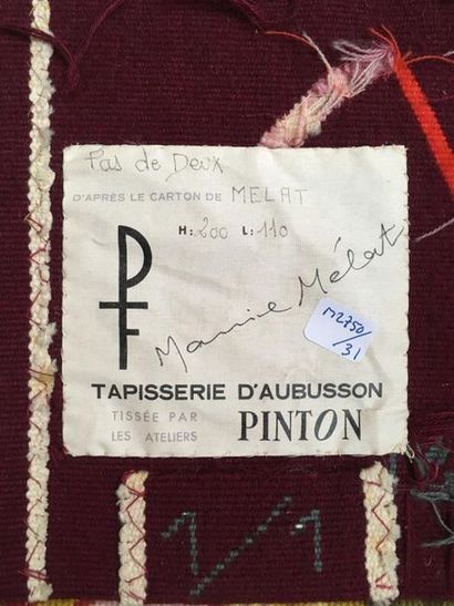 null Maurice MELAT (1910-2001)
"Pas de deux" 
Tapisserie d'Aubusson - Ateliers PINTON
200...