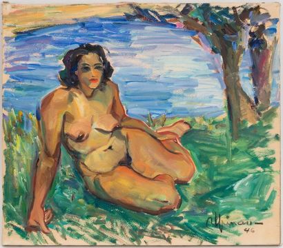 null Raymond ESPINASSE (1897-1985)
Femme nue allongée en bord de rivière
Huile sur...
