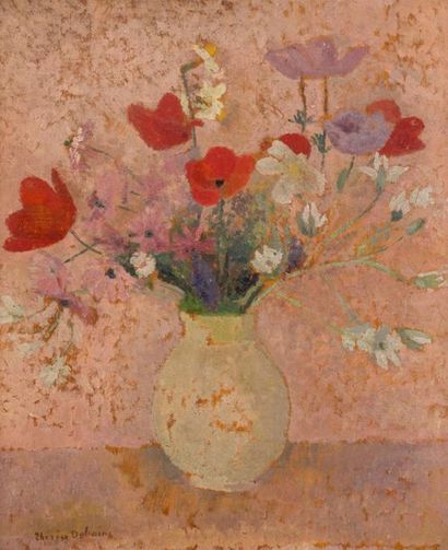 Thérèse DÉBAINS (1907-1975) Bouquet japonisant...