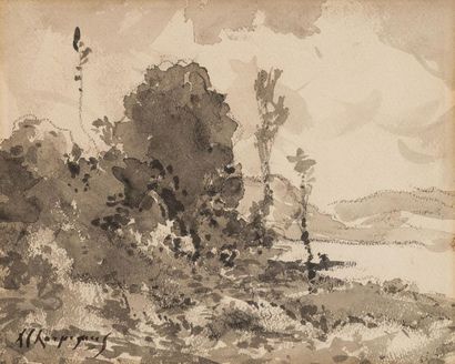 Henri Joseph HARPIGNIES (1819-1916)
Paysage
Lavis...