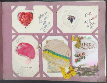 null Abum de cartes postales anciennes (environ 440 CPA) comprenant ROMANTISME, FANTAISIES,...