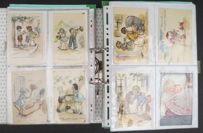 null Classeur comprenant :
- environ 120 cartes postales anciennes (CPA) d'illustrateurs...
