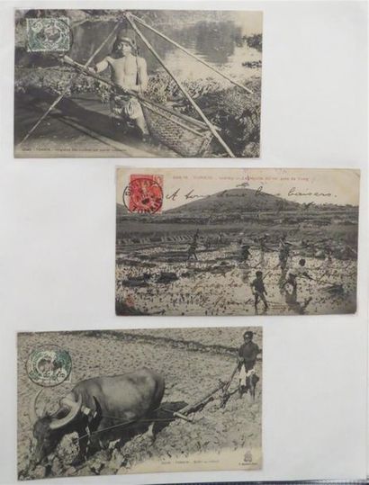 null INDOCHINE, JAPON, CHINE - Classeur comprenant environ 115 cartes postales anciennes...