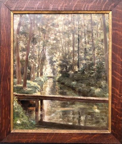 null Clovis DIDIER (1858-1939)
Ruisseau dans un sous-bois 
Huile sur toile signée...
