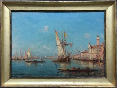 null ECOLE FRANCAISE début XXe
Vue de Venise.
Huile sur toile signée en bas à gauche,...