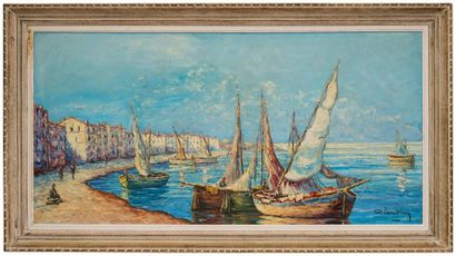 null Pierre LEMOINE (XXe)
Le port
Huile sur toile, signée en bas à droite
60 x 120...