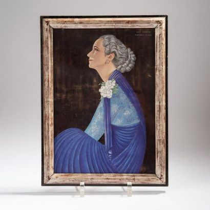  Jean Dunand (after), 'Portrait of Madame Agnès', 1934, 37.8 x 27 cm. Embossed colour... Gazette Drouot