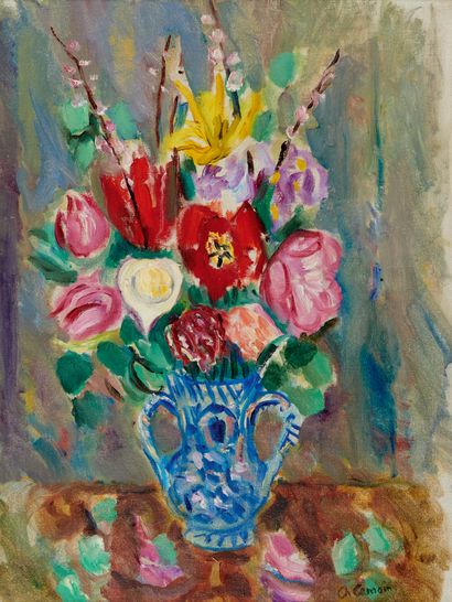 Charles CAMOIN 1879-1965 FLOWERS IN A POT OF GRASS, circa 1958
Oil on canvas signed... Gazette Drouot