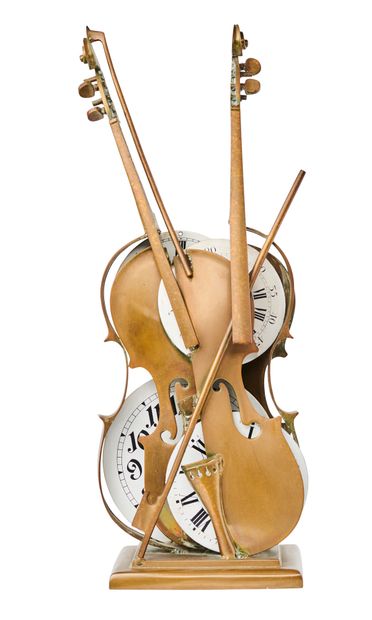 ARMAN 1928-2005 VIOLON & HORLOGES 

Violon en bronze et cadrans d'horloge réassemblés
Signé... Gazette Drouot