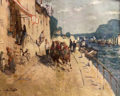 Pierre Eugène MONTEZIN 1874-1946 THE QUAI DU LOING AT SAINT-MAMMÈS 
Oil on canvas... Gazette Drouot