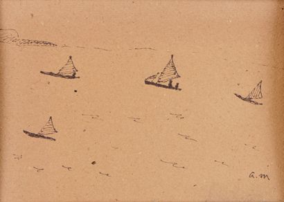 Albert MARQUET 1875-1947 BOATS AT SEA 
India ink on card signed with the monogram... Gazette Drouot