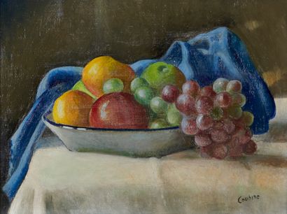 Othon COUBINE 1883-1969 STILL LIFE WITH APPLES & GRAPES
Oil on canvas signed... Gazette Drouot