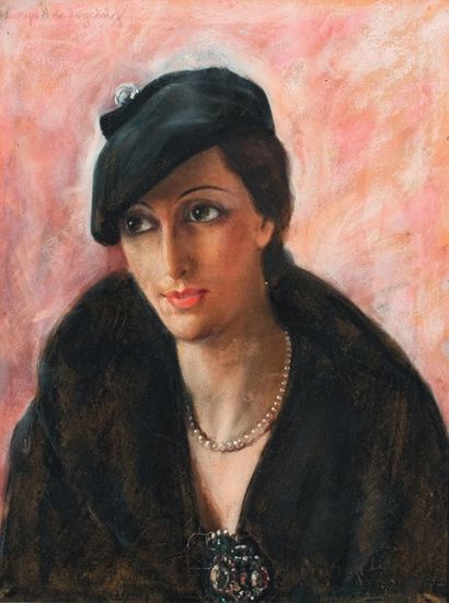 George de PODEDAIEFF (1897-1971) Femme à la broche. Pastel. Signé en haut à gauche....
