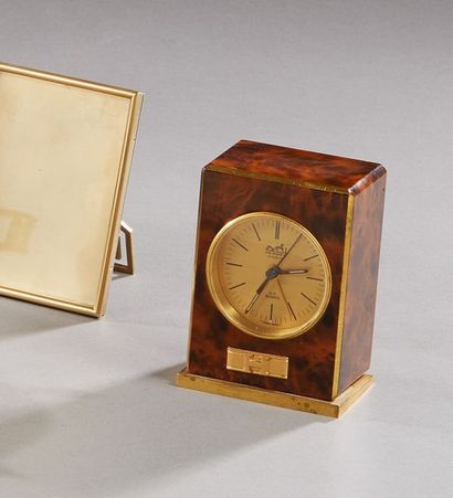 HERMES Paris 
Desk clock in gilded metal...