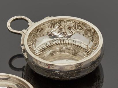 null Wine cup in silver with snake handle engraved A CHARBONEL, decorated with deep-drawn...