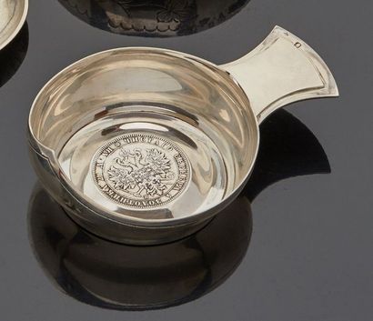 null Small silver cup imitating a Russian kovch decorated with a Russian silver coin...