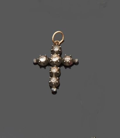 Regional silver cross set with white stones,...