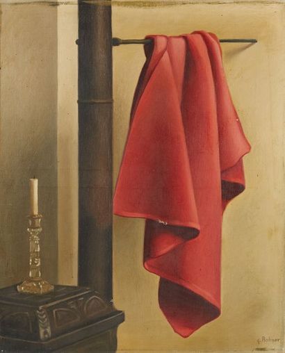 null Georges ROHNER (1913-2000) 

Composition à la serviette rouge sur le poële

Huile...