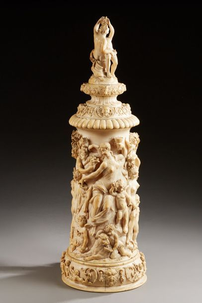 null Importante chope couverte ou vidrecome "le Triomphe de Bacchus" en ivoire sculpté...